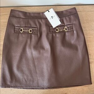 7-For All Mankind, Brown Faux Leather Skirt with Gold Accents, NWT